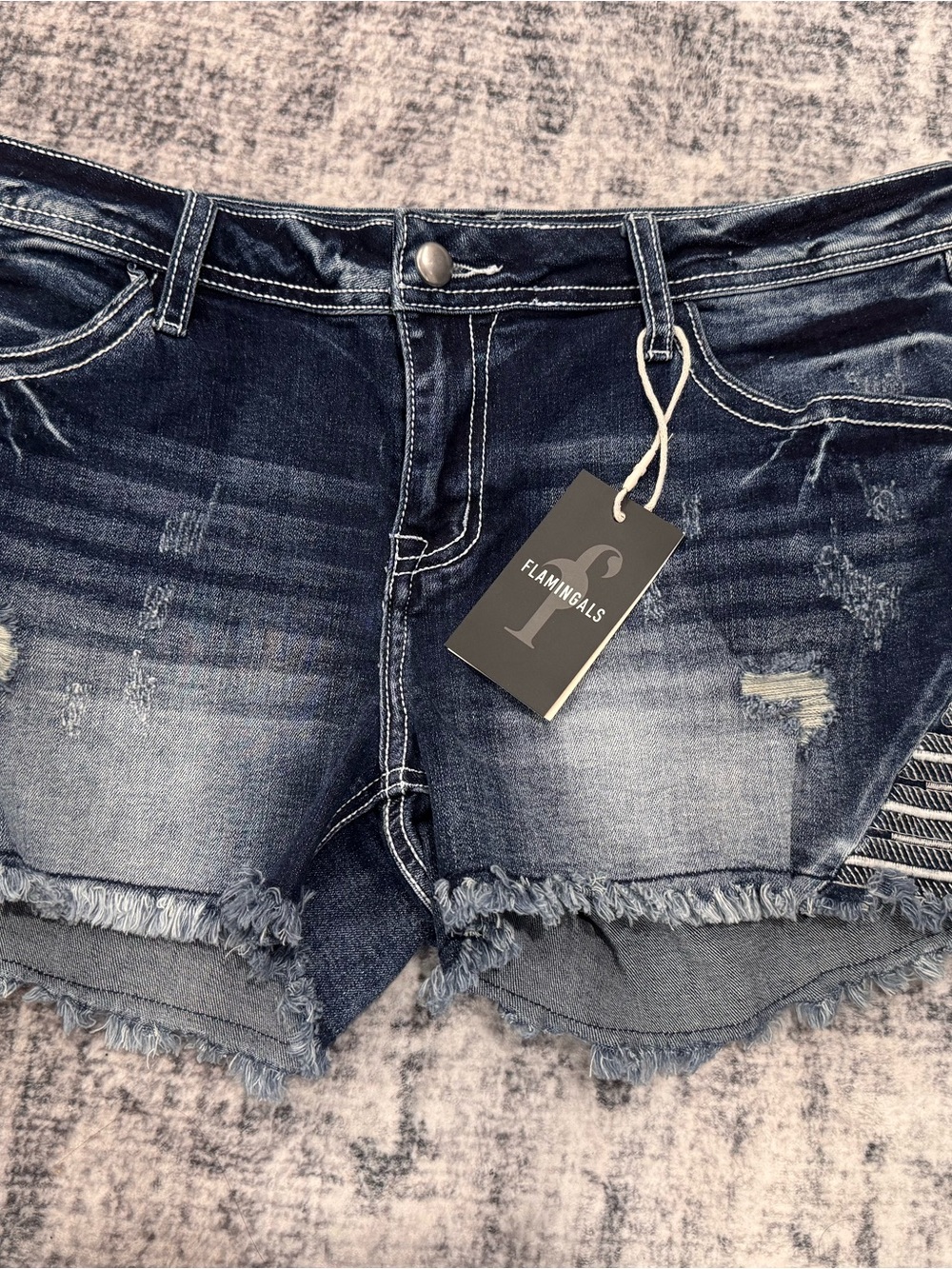 Women's Distressed Star & Striped Embroidered Raw Hem Jean Shorts